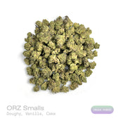 PUFFY ORZ (smalls) is an indica-dominant hybrid THCa strain derived from the celebrated fusion of  Cookies and Cream and Secret Weapon. The aroma is rich and inviting, blending doughy sweetness with smooth vanilla notes and a warm, freshly baked cake finish. Visually, dense forest green buds with hints of purple are threaded with fiery orange pistils and coated in a sparkling layer of sticky trichomes. The consumers often report a euphoric experience accompanied by a calm, mentally relaxed state that gently
