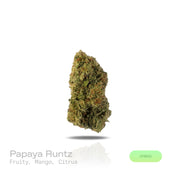 PUFFY Papaya Runtz is a balanced hybrid THCa strain created by crossing Papaya with Runtz. Its aroma bursts with tropical fruit notes, blending ripe mango and zesty citrus with a luscious sweetness. Visually, it showcases tightly packed, crystal-coated buds in deep green hues, streaked with fiery orange pistils and shimmering under a frosty trichome blanket. Consumers often report easing into a gentle head buzz that melts into a blissful, floaty body calm, lingering for hours of laid-back relaxation.
