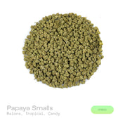 PUFFY Papaya (smalls) is a balanced hybrid THCa strain created from a cross between Citral #13 and Ice #2. Aroma is a vibrant blend of ripe melons, lush tropical fruit, and sweet candy notes. Visually, dense spring green buds with purple hues and fiery orange pistils are coated in sticky trichomes.  Consumers often describe the effects as euphoric and uplifting, delivering a gentle cerebral buzz that elevates mood before gradually settling into a soothing full-body calm ideal for relaxation and unwinding. 