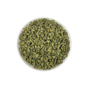PUFFY Peach Pie (smalls) is an indica-dominant hybrid THCa strain, expertly crafted from a potent cross between Rainbow Pie and Dozizoz. The aroma opens with sweet, juicy notes of ripe peach, smoothly layered with warm vanilla undertones and grounded by a subtle, earthy finish. Visually, the dense buds display deep green and purple hues, bright orange pistils, and a sparkling layer of trichomes. Consumers often report a balanced experience, beginning with uplifting euphoria and mood enhancement, followed by