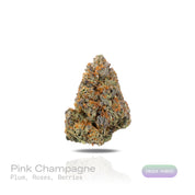 PUFFY Pink Champagne is an indica-dominant hybrid THCa strain bred from the exceptional pairing of Granddaddy Purple and Cherry Pie. The aroma is a rich and inviting blend of ripe plum, delicate roses, and sweet, juicy berries, creating a fragrant profile that is both floral and fruity. Visually, dense forest green buds with purple hues and fiery orange pistils are coated in sticky trichomes. Consumers often report a euphoric, relaxed, and calm body high that may help ease stress and restlessness, promoting