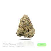 PUFFY Pink Picasso is a balanced hybrid THCa strain hailing from the renowned cross of Candyland and OZ Kush. The aroma is a bold and intriguing blend of gassy, sweet candy, and sharp chemical notes. Visually, dense lush green buds with purple hues and fiery orange pistils are coated in sticky trichomes. Consumers often report feeling euphoric, creatively inspired, motivated, joyful, and uplifted, experiencing a bright and energizing mental boost.