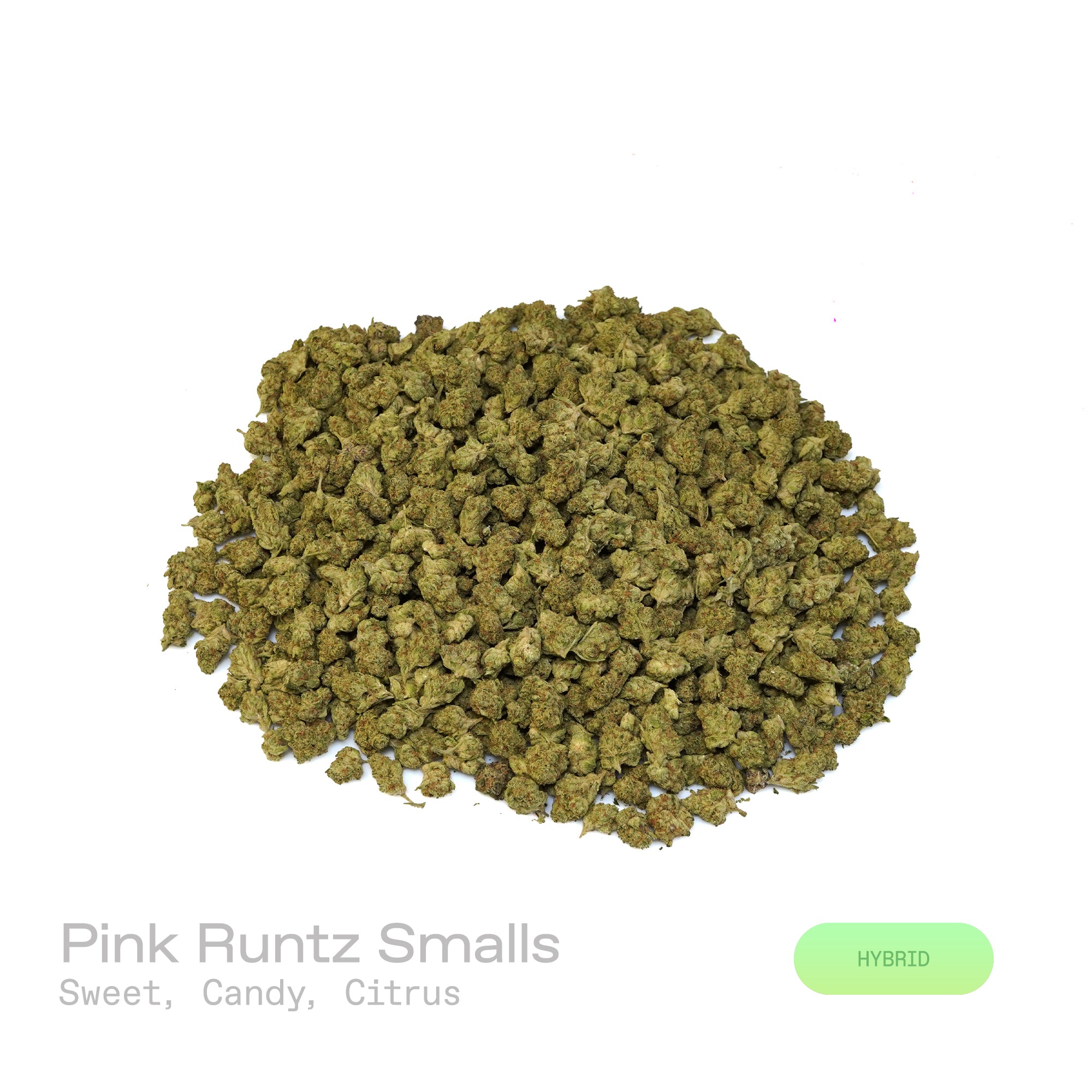 PUFFY Pink Runtz Smalls is a well-balanced hybrid THCa strain, born from the flavorful cross between ZKZ and Gelato. The aroma bursts with sweet, candy-like notes layered with bright citrus undertones, creating a playful and invigorating scent profile. Visually, the buds are dense and resin-coated, showcasing a striking mix of dark green and purple hues, often highlighted with subtle pinkish tones. Consumers frequently describe the experience as starting with a cerebral rush that brings a wave of euphoria a