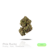 PUFFY Pink Runtz is a well-balanced hybrid THCa strain derived from the skillfully blended cross of Original Z and Gelato. The aroma opens with vibrant fruity sweetness, layered with pungent fuel notes and bold chemical undertones. Visually, dense deep forest green buds with purple hues and fiery orange pistils are coated in sticky trichomes. Consumers frequently describe the experience as starting with a cerebral rush that brings a wave of euphoria and an uplifted mood, gradually transitioning into a calmi