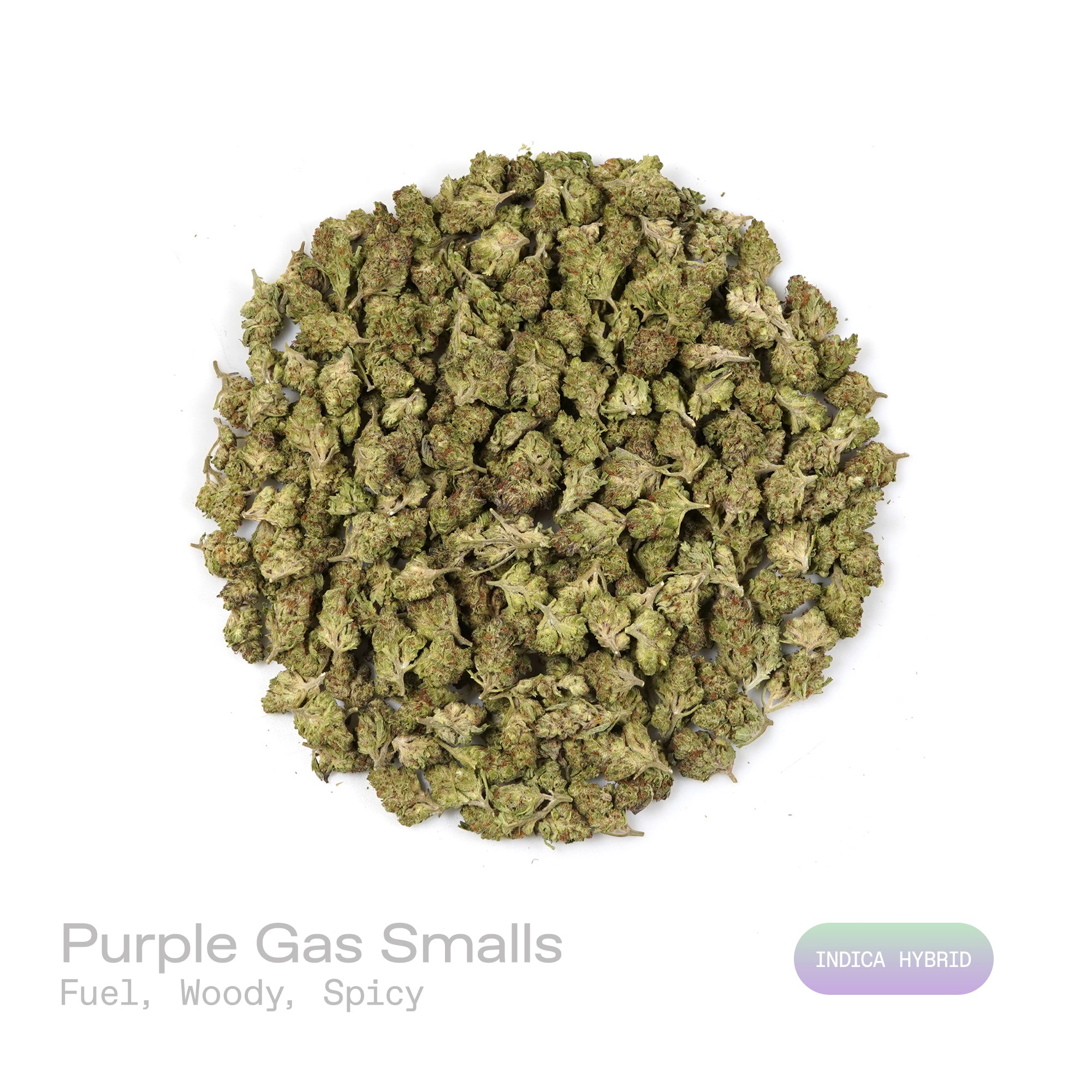 PUFFY Purple Gas (smalls) is an indica-dominant hybrid THCa strain, crafted from the renowned cross of Bubba Kush × Sour Diesel. The aroma bursts with rich fuel notes, layered with warm woody undertones and a hint of spicy complexity that awakens the senses. Visually, dense moss green buds with purple hues and fiery orange pistils are coated in sticky trichomes. Consumers often report a balanced high that leaves them feeling relaxed, euphoric, and happy, providing soothing relief for both mind and body.
