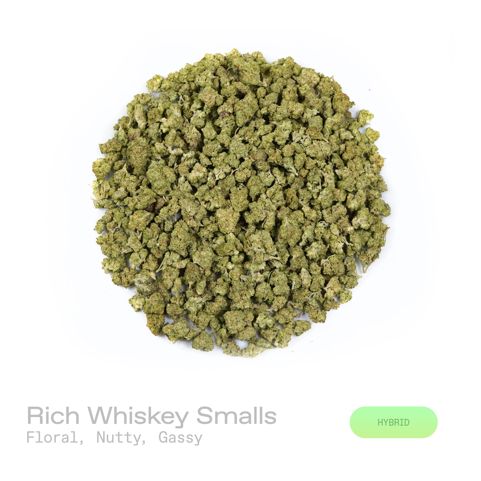 PUFFY Rich Whiskey (smalls) is a balanced hybrid THCa strain meticulously crafted through the expert cross of (OGKB × Gushers) x Zawtlatti. The aroma unfolds with a delicate floral brightness layered over warm, nutty undertones, while a bold gassy sharpness rises through the profile. Visually, the buds are dense, with forest green and purple tones, bright orange pistils, and a frosty trichome coating. Consumers often report a wave of euphoria and elevated mood, paired with sharpened focus, lighthearted upli