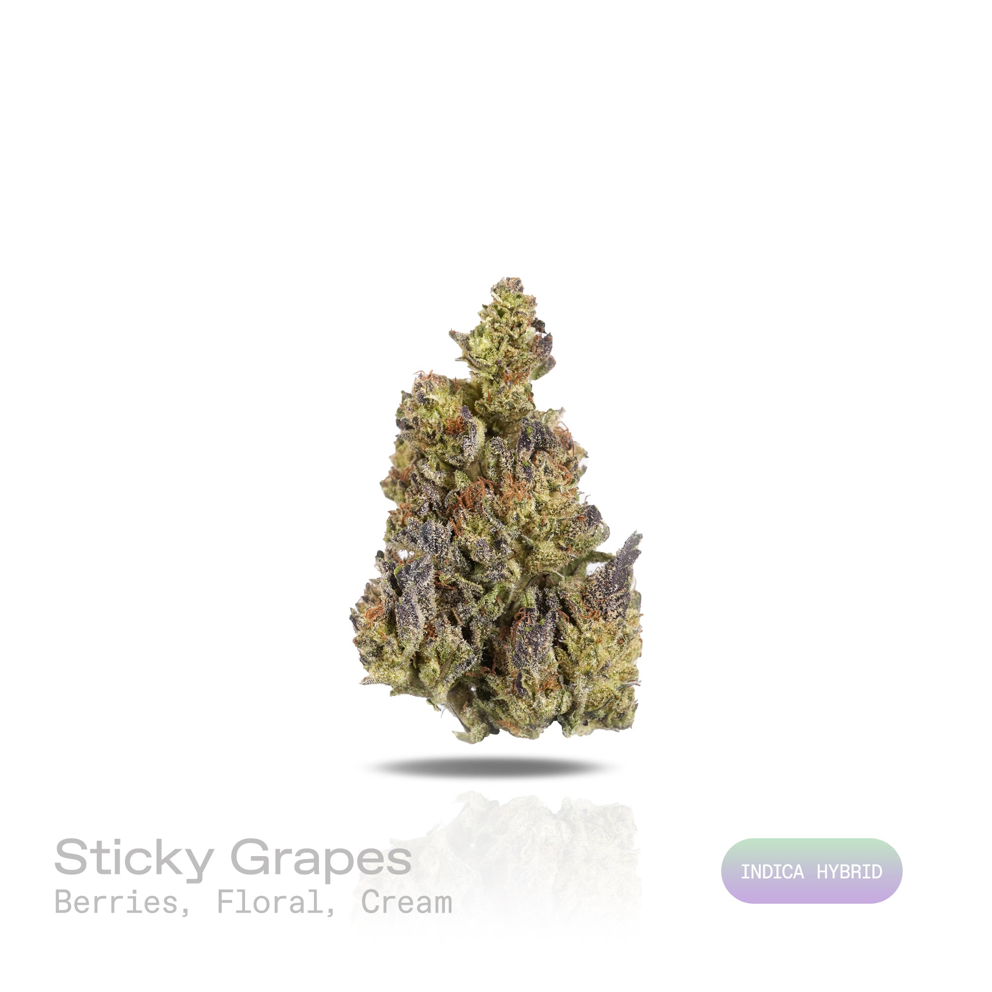 PUFFY Sticky Grapes is an indica-dominant hybrid THCa strain crafted from a flavorful blend of Sticky Toffee and Grape Cream Cake Mints. The aroma is a rich blend of sweet berries, delicate floral notes, and smooth creamy undertones. Visually, dense deep green buds with purple hues and fiery orange pistils are coated in sticky trichomes. Consumers often report an initial wave of euphoria accompanied by heightened creativity and uplifted mood, followed by soothing body relaxation and gentle tension relief.