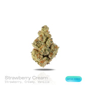 PUFFY Strawberry Cream is a sativa-dominant hybrid THCa strain crafted from the powerful cross between Strawberry Cough and The White. The aroma greets you with luscious notes of sweet strawberry, velvety cream, and a hint of smooth vanilla, creating an irresistibly rich and inviting scent. Visually, dense green buds with purple hues and fiery orange pistils are coated in sticky trichomes. Consumers often report an energetic, talkative, and uplifted mood, experiencing clear-headed cerebral stimulation with 
