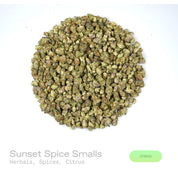 PUFFY Sunset Spice (smalls) is a balanced hybrid THCa strain believed to carry influence from Cookies, Sherbet, and Kush-style genetics without being tied to any single, defined lineage. The aroma is defined by rich herbal notes layered with warm spices and bright citrus undertones. Visually, dense forest green buds with purple hues and fiery orange pistils are coated in sticky trichomes. Consumers often report experiencing euphoria, enhanced focus, and an uplifting mental clarity, accompanied by a deeply s