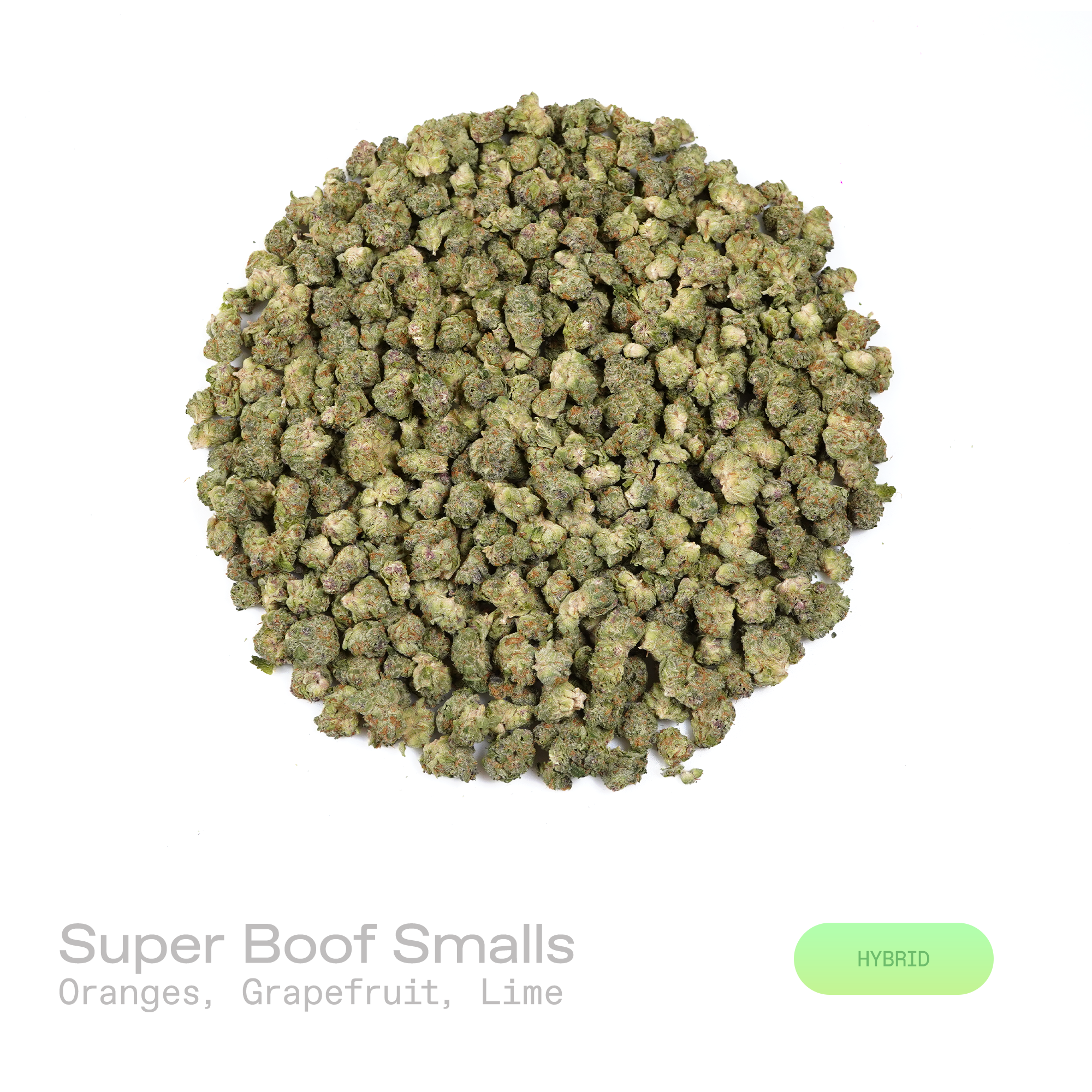 PUFFY Super Boof (smalls) is a balanced hybrid THCa strain created from the exotic blend of Black Cherry Punch and Tropicana Cookies. The aroma bursts with vibrant notes of grapefruit, lime, and oranges, offering a sharp and juicy citrus character. Visually, it showcases dense, chunky buds in vivid olive green, adorned with fiery orange hairs and cloaked in a sparkling frost of trichomes. Consumers often report effects that are uplifting, euphoric, and creatively stimulating, while also providing a sense of