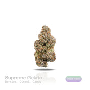 PUFFY Supreme Gelato is an indica-dominant hybrid THCa strain, crafted from the legendary lineage of Supreme Ruckus with Gelato #41. The aroma is a delightful blend of sweet berries, sharp diesel, and sugary candy, creating a rich and enticing scent that immediately captures the senses. Visually, dense forest green buds with purple hues and fiery orange pistils are coated in sticky trichomes. Consumers often report a well‑balanced high that begins with an uplifting, clear‑headed cerebral euphoria and gradua