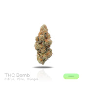 PUFFY THC Bomb is a balanced hybrid THCa strain bred from undisclosed parent genetics, developed specifically to maximize potency and yield rather than maintain a publicly documented lineage. The aroma is a vibrant fusion of lively citrus, crisp pine, and sweet, juicy orange. Visually, dense forest green buds with hints of purple are threaded with fiery orange pistils and coated in a sparkling layer of sticky trichomes. The consumers often report a euphoric mental uplift accompanied by a smooth, relaxing bo
