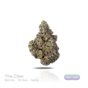 PUFFY The Claw is an indica-dominant hybrid THCa strain expertly bred from the powerful pairing of Pre-90 Morning Star and Sin City Kush. The aroma is a bold blend of spicy and herbal notes, finished with a distinct gassy undertone. Visually, dense forest green buds with purple hues and fiery orange pistils are coated in sticky trichomes. Consumers often report feeling euphoric and uplifted, accompanied by a sense of relaxation and calm.