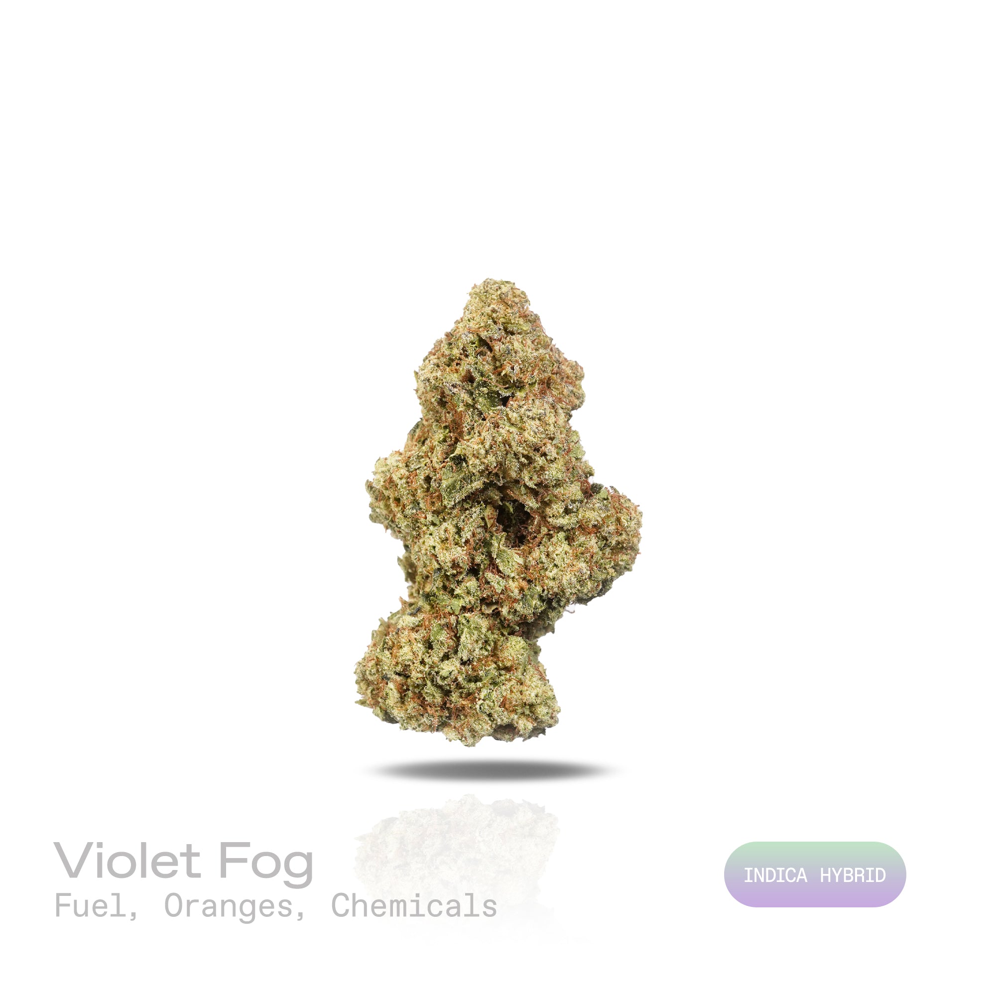 PUFFY Violet Fog is an indica-dominant hybrid THCa strain meticulously blended from Grape Gasoline and Khalifa Mints. The aroma is a bold and pungent blend of gassy fuel, bright zesty oranges, and sharp chemical undertones.  Visually, dense dark olive-green buds with purple hues and fiery orange pistils are coated in sticky trichomes. Consumers often report that it delivers a euphoric experience that smoothly melts away stress and gently guides both mind and body into peaceful, restorative relaxation. 