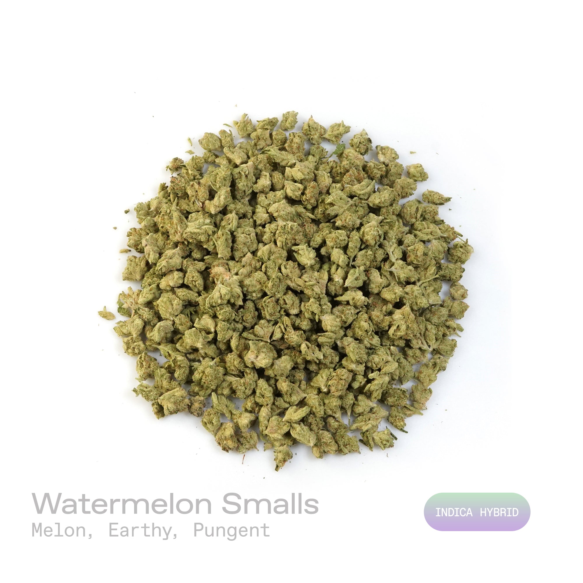 PUFFY Watermelon (smalls) is an indica-dominant hybrid THCa strain, bred from the renowned cross of Watermelon x Kush genetics. The aroma greets the senses with sweet, juicy melon notes, layered over a rich earthy base and accented by sharp, pungent undertones. Visually, the buds are thick and well-formed, showcasing dark green tones with streaks of purple, fiery orange pistils, and a sparkling coat of trichomes. Consumers often describe a calming, full-bodied high that lifts the mood while easing tension, 