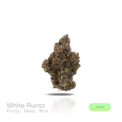 PUFFY White Runtz is a balanced hybrid THCa strain, created from a cross between Gelato and ZKZ. The aroma is a vibrant mix of sweet fruitiness, pungent gassy tones, and a refreshing hint of cool mint. Visually, the buds are dense and frosty, showcasing vibrant green hues with occasional purple accents, all coated in a thick layer of white trichomes. Consumers often report feeling euphoric, uplifted, and in a better mood, with a calming and relaxing effect that doesn’t lead to heavy sedation.
