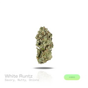 PUFFY White Runtz is a balanced hybrid THCa strain developed through the genetic pairing of Gelato and Original Z. The aroma features rich savory notes with a hearty, umami-like depth, complemented by warm nutty undertones and pungent onion accents. Visually, the buds are dense and frosty, showcasing vibrant green hues with occasional purple accents, all coated in a thick layer of white trichomes. Consumers frequently describe experiencing a euphoric and uplifting sensation, accompanied by an improved mood 