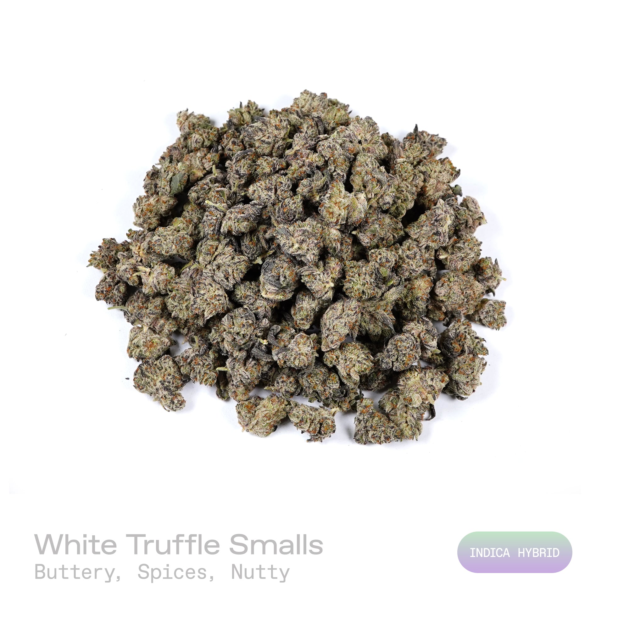 PUFFY White Truffle (smalls) is an indica-dominant hybrid THCa strain, crafted from the legendary lineage of Gorilla Butter, a standout phenotype of Gorilla Glue #4 × Peanut Butter Breath. The aroma is smooth and inviting, layered with rich buttery notes, warming spices, and delicate nuttiness. Visually, dense forest green buds with purple hues and fiery orange pistils are coated in sticky trichomes. Consumers often report a wave of euphoria that lifts mood and sharpens focus before melting into soothing fu