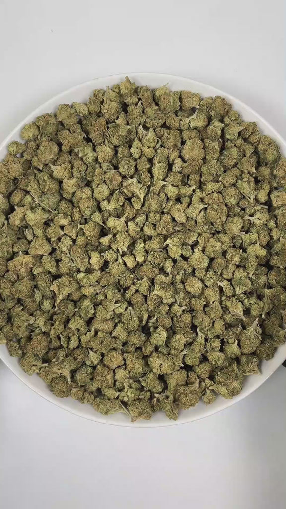 PUFFY Dosido (smalls) is an indica-dominant hybrid THCa strain, born from the legendary cross of Girl Scout Cookies (GSC) × Face Off OG. The aroma is a rich blend of sweet, baked cookie notes, layered with dank and funky undertones that create a deeply enticing and complex scent. Visually striking, with dense medium buds in deep green and purple tones, accented by bright orange pistils and a frosty coat of milky-white trichomes. Consumers often report a calming body high with uplifting mental clarity, makin