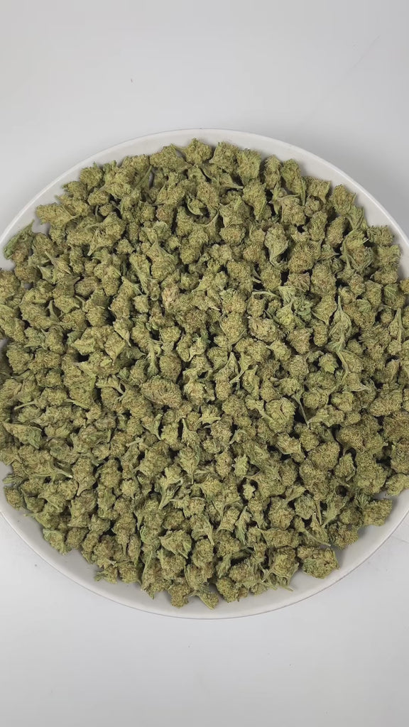 PUFFY MAC 1 (smalls) (Miracle Alien Cookies) is a balanced hybrid THCa strain, from the renowned pairing of Alien Cookies F2 with a Miracle 15. The aroma is a bold and intriguing blend of diesel, sweet papaya, and juicy melon, creating a vibrant and unforgettable scent experience. Visually captivating, the buds are thick and resinous, shimmering with frosty trichomes, while vibrant orange pistils thread through shades of dark green and purple. Consumers often report that it delivers euphoric cerebral uplift